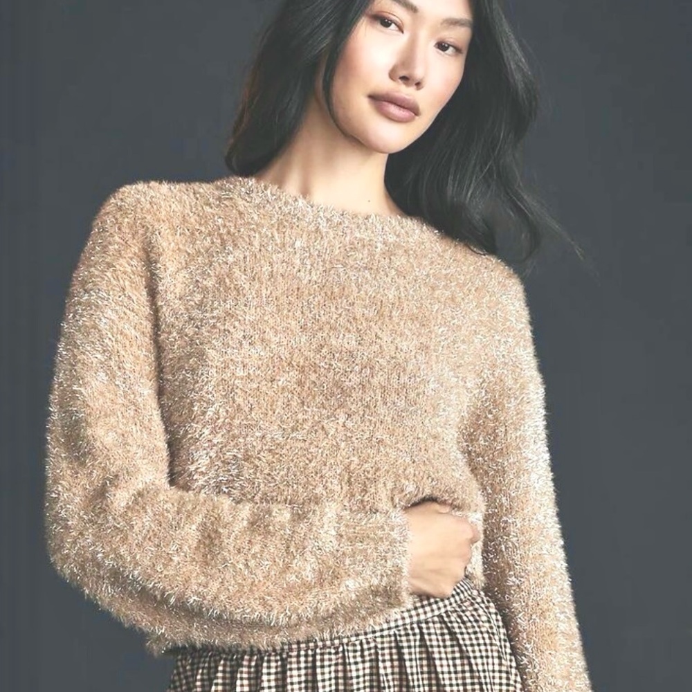 Anthropologie Maeve Tinsel Eyelash Crew Neck Sweater